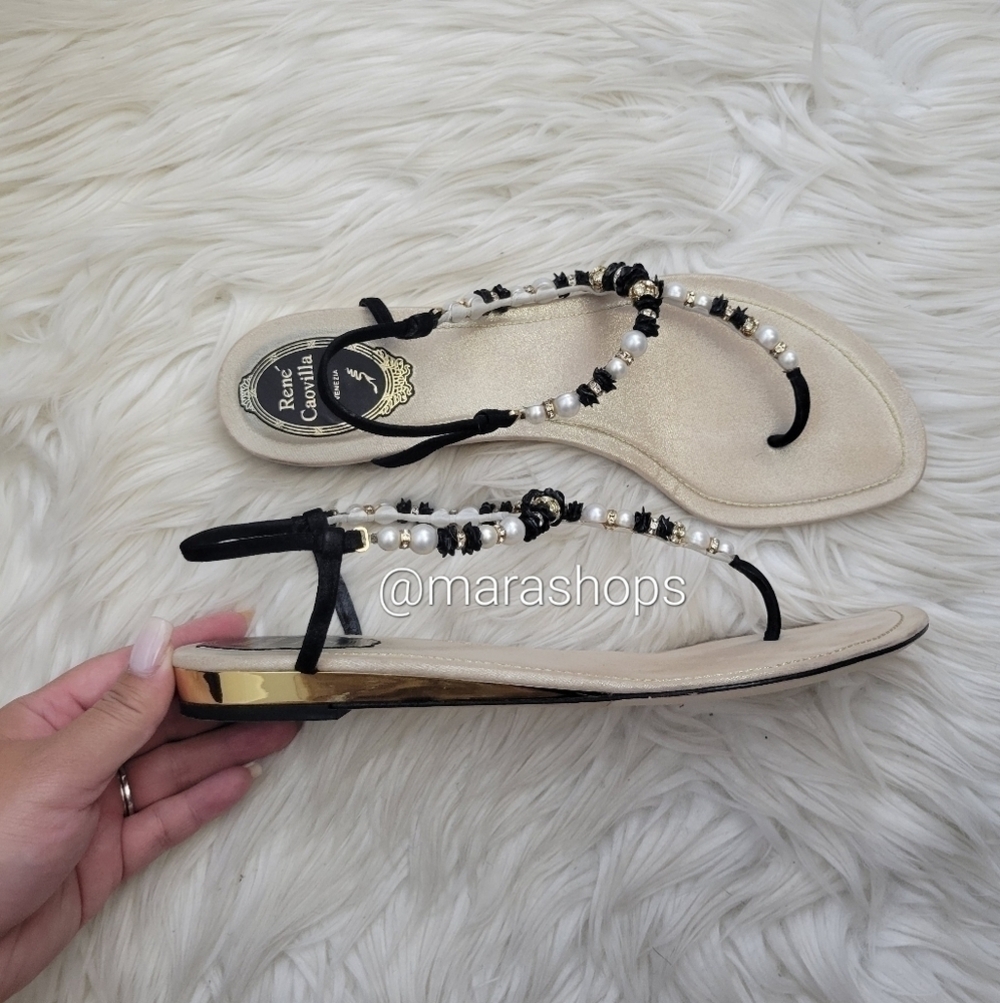 RENE CAOVILLA Suede Crystal Embellishments T-Strap Sandals